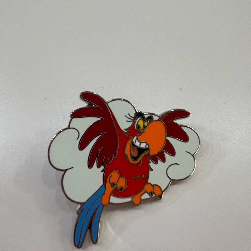 Disney Red Parrot Enamel Pin with Blue Tail